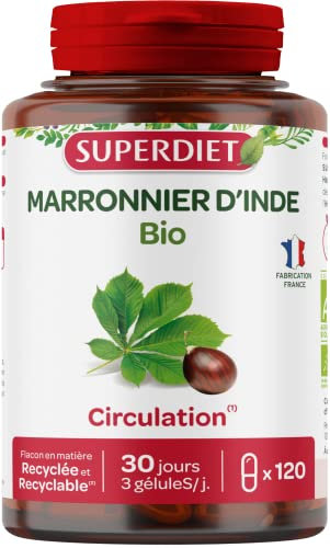 SUPERDIET - MARRONNIER D'INDE BIO - Circulation - Phytothérapie - Fabrication française - 120 gélules