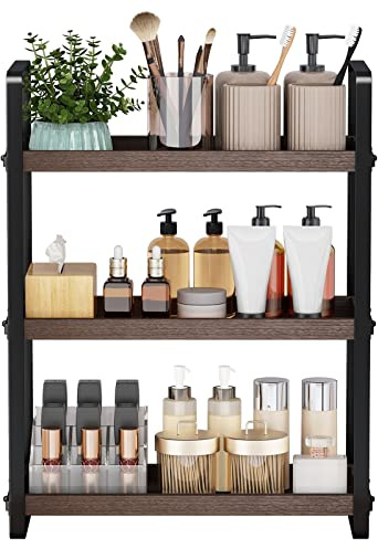 HNRLOY Bathroom Counter Organizer,Bathroom Countertop Organizer,Counter Shelf,Countertop Storage,Organization and Storage,Makeup Shelf,Sink Caddy(Brown 3 Tier)