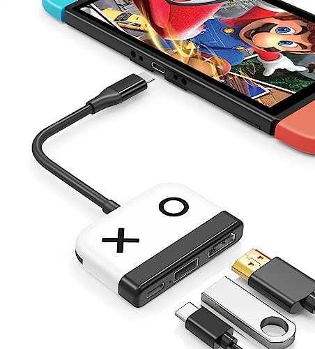Tendak Typ C auf HDMI Adapter für Switch 3 in 1 USB-C Hub mit USB 3.0 PD Aufladung 4K HDMI Konverter für Nintendo Switch/OLED, MacBook Pro, Samsung S22 Huawei Mate 30 (Weiß)