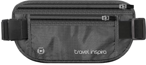 travel inspira Travel Money Belt with Slim Anti-Theft RFID Blocking Passport Holder for Travel Concealed under Clothes for Ultimate Protection of Credit Cards, Cash, Passport & Documents, Black