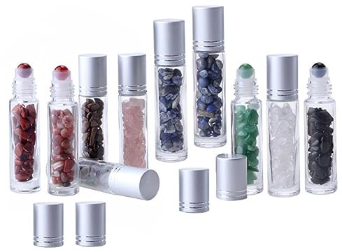 FOMIYES 10pièces Flacons Avec Boule Précieuse Bouteilles Vides Pour Huiles Essentielles Accessoires Cosmétiques Variétés Améthyste Œil De Tigre Etc