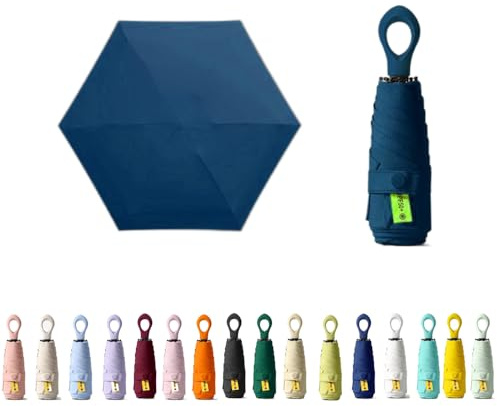 Mini-Sonnenschirm für Reisen, Ringgriff, Beschichtungsschicht, Stoffblockierung, UV-Schutz, 99,9 %, kompakt, faltbar, leicht, klein, tragbar, Rucksack, Regen, Sonne, Herren, Damen, Kinder, marineblau