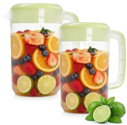 Jucoan 2 Pack 1 Gallon Plastic Pitcher with Lid, Clear Ice Tea Pitcher for Fridge, Large Water Carafe Jug Beverage Pitcher with 3 Position Pour Spout Lid, Handle,Scale for Home, Party
