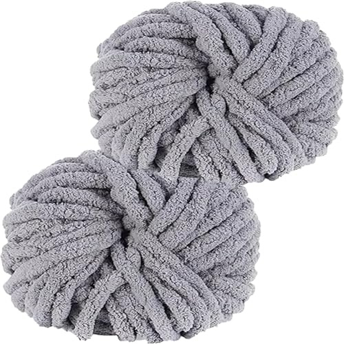 Hengrongshen Gomitoli Lana Grossa 2 Pezzi 500g Grigio, Filato Gigante per Coperte a Mano, Filato Ciniglia Grosso per Lavorare a Maglia Sciarpe, Cappelli e Cuscini, Nido Animali Domestici