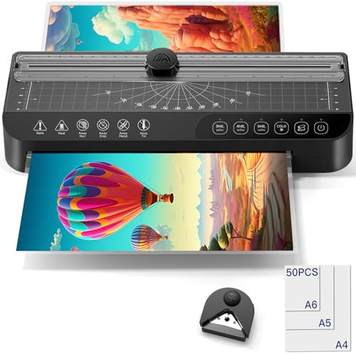 Raycial A4 Laminiergerät, 4 in 1 Laminiermaschine mit 50 Stück Laminierfolien, Laminator mit 5 Laminiermodi und Automatische Abschaltung, Laminiergerät A4/A5/A6 mit Papierschneider und Eckrunde