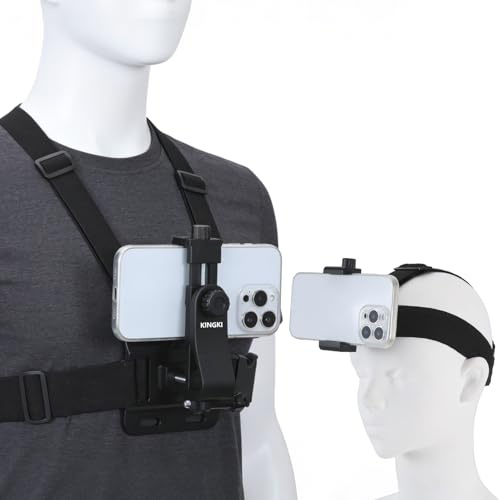 KINGKI Mobile Phone Chest Strap Harness Mount Head Strap Holder Kit for POV/VLOG,Cell Phone Clip Compatible with iPhone,Samsung,GoPro Hero 12, 11,10, 9, 8, AKASO,DJI Osmo,and Action Cameras…