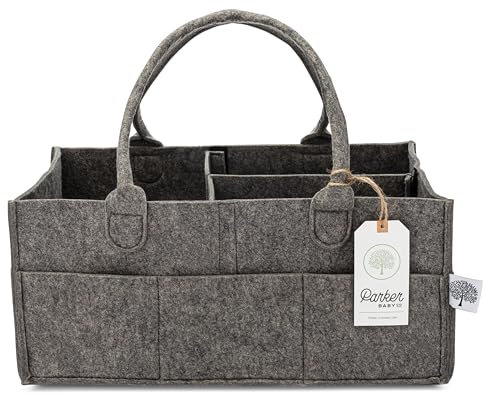 Parker Baby Co. Diaper Caddy - Nursery Storage Bin and Car Organizer for Diapers and Baby Wipes - Charcoal, Large