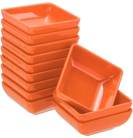 uxcell 12Pcs MF Square Dipping Bowls, Small Orange Side Dish Bowls Seasoning Plate Cups Soy Dishes Serving Bowls Set for Condiment Desserts Home BBQ Party Picnic Restaurant