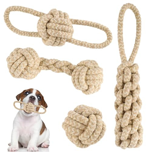 PEGRAUFC Corda Cane Resistenti Giochi, Giochi per Cani, Treccia per Cani, Giochi per Cani Cuccioli, 4 Pezzi da Masticare per Cani di Piccola Taglia e Media, Gioco Cane Indistruttibile, Corda per Cani