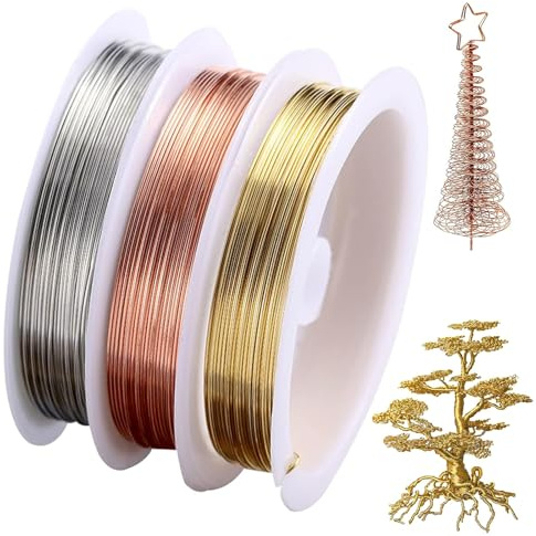 3 Rolls Jewellery Wire, 0.3 Mm Thin Copper Wire, for Jewellery Making, Craft Wire Tarnish Resistant Bare Copper Wire Roll,Thin Jewellry Wire for Making Wreaths(Silver, Gold, Rose Gold)