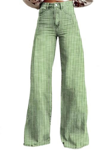 FeMereina Y2k Striped Bell Bottom Jeans Women High Waisted Boyfriend Denim Pants Baggy Wide Leg Stretchy Bootcut Flare Jeans (Green, M)
