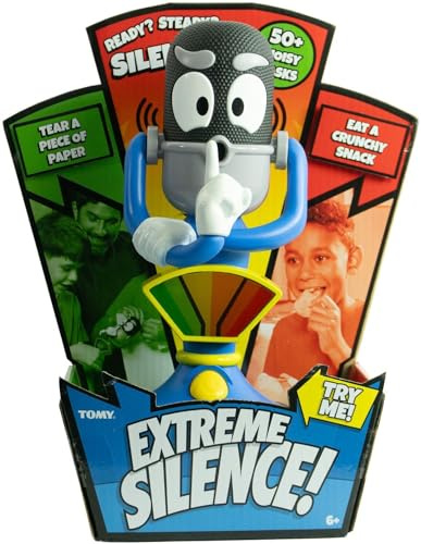 TOMY Extreme Silence Juego de Fiesta, Juego de Habilidad silencioso para niños y familias, Sensor de Ruido, 50 Tarjetas de tareas, Crear Sus Propios desafíos, a Partir de 6 años, más de 2 Jugadores