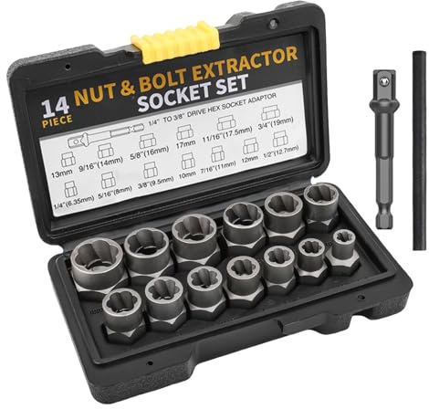 15-delars mutterborttagningssats, skruvutdragarset, vänster utdragningssats, muttersprinklarutdragningssats, skruvutdragarset för muttrar, skruvar och bultar (6,35–19 mm)