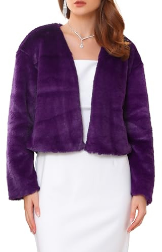 WOMLAYOUT Women's Formal Bolero for Evening Dresses Cocktail Bridal Wedding Elegant Faux Fur Shrug Jacket Dark Purple M