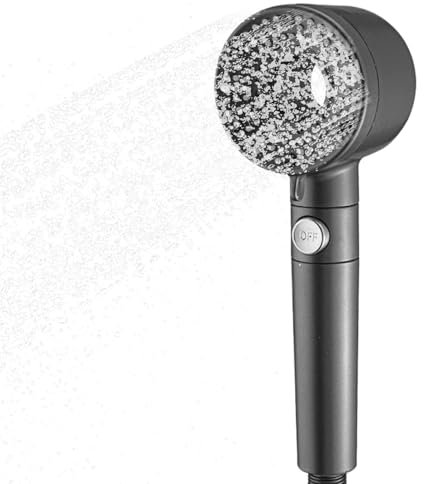 Soffione doccia manuale ad alta pressione 5 modalità di regolazione spruzzo, funzione di pausa integrata, filtro addolcitore d'acqua | Ugello cromato rimovibile, getti in silicone anti-zoccolo per la