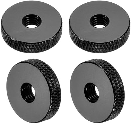 sourcing map 4 Pcs Knurled Thumb Nuts, M6 x 20 mm x 5 mm Female Aluminum Flat Through Hole Lock Adjusting Nuts Handle Knob Fasteners for 3D Printer Parts, Machine, DIY, Black