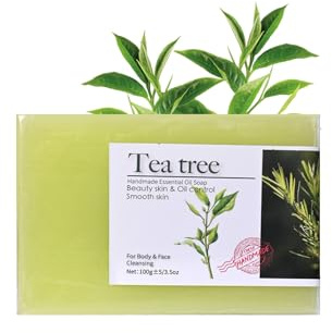 100g Tea Tree Soap, Antibacterial Tea Tree Oil Soap for Face & Body Acne, Natural Soaps Bar Organic Vegan Soaps for Family Antifungal Antibacterial