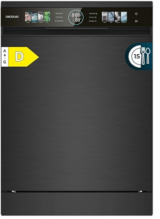 Cecotec Lavavajillas Compacto de 60 cm Bolero Aguazero 6320 Dark D, 1900W, 15 Cubiertos, 8 Programas, Pantalla FullColor XXL, Smart Wash, Turbo Dry+, AutoClean, Media Carga, Delay Start, ChildLock