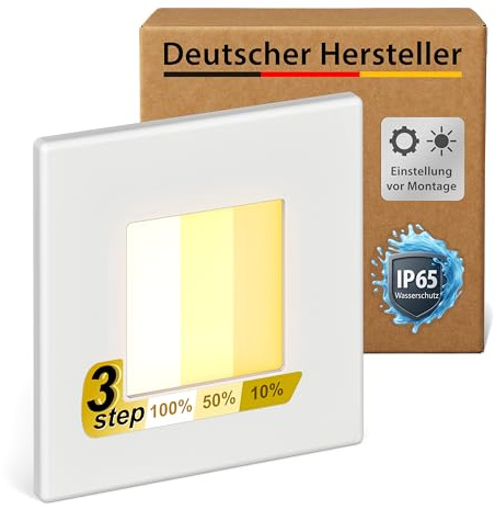 ledscom.de LED-trapphusbelysning/infälld väggbelysning FEMA för inom- och utomhusbruk, vinkelformad, 80 x 80 mm, varmvit