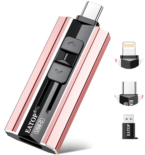 EATOP 512GB Dual Interface Flash Drive, No App Required, Portable USB Storage Memory Stick for iPhone, iPad, Android, PC & Mac – Easily Stores Photos, Videos & Files (Light Pink)