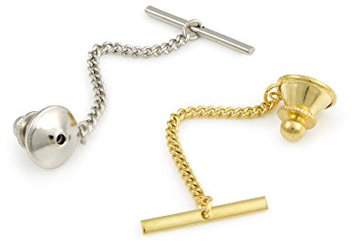 Tie Tack Clutch with Chain Assortment - One Silver Color & One Gold Color Tie Tack Back with Chain and Bar