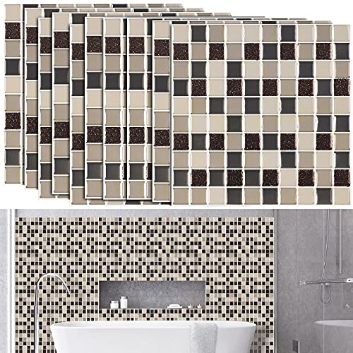 infactory Mosaik Klebefolie: Selbstklebende 3D-Mosaik-Fliesenaufkleber, 25,5 x 25,5 cm, 10er-Set (Klebefolie Mosaik Optik, Klebefolie Fliesen, Reparaturset)
