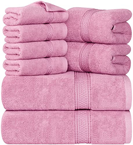 Utopia Towels - 8 teilig Handtücher Set aus Baumwolle mit Aufhänger - 2 Badetuch, 2 Handtücher und 4 Washclappen - (Rosa)