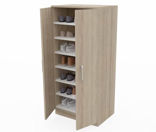 DORMIDAN Mueble Zapatero Dos Puertas, Armario Auxiliar con 7 estantes. (Roble)