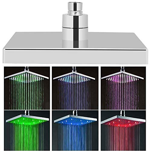 lyrlody LED Duschkopf 8 Zoll Edelstahl Regendusche Quadratische Überkopfbrause Ultradünne mit 7 Farblichtern für Badezimmer