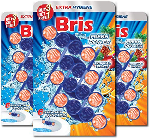 Bris WC Frisch Blau Fresh Power - WC-Reiniger, Extra Hygiene, Antikalk, Antischmutz Kloreiniger Tabs, 12er Pack (3x 4x 55g)
