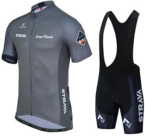 Herren Radtrikot Set Fahrrad Trikot Kurzarm - Sommer Jungen Trägerhose Anzüge Mountainbike Fahrradbekleidung Set Fahrrad Reittrikots Atmungsaktiv (Grau A,3XL)