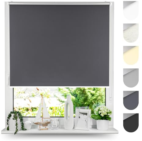 Tom'Shop Tom'Shop® Verdunkelungsrollo Klemmfix ohne Bohren(Graphit 40cm x 220cm) Seitenzugrollo Thermorollo Klemmrollo mit Klemmträger Fensterrollo Super Blackout Rollo