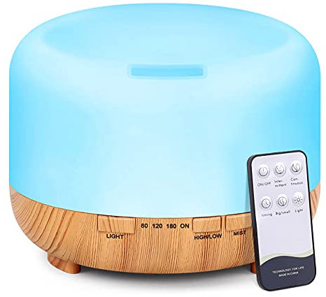 Diffusore di Oli Essenziali Aromi Umidificatore: 500ML Diffusore di Aromi con Telecomando - Ultrasuoni Aromaterapia Diffusori Ambiente Elettrico Essenze Vaporizzatore Ol