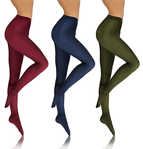 sesto senso 3 Paar Damen Strumpfhose Blickdicht 70 DEN Microfaser Rotwein Rot Grün Blau XL SET4