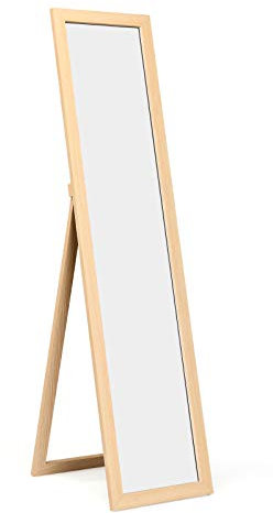 GIANTEX Specchio da Terra, Specchiera a Figura Intera, 2 Modi da Montaggio, Sospeso da Parete/Design da Terra, con Cornice in Legno, 37x155 cm, Nero/Bianco/Naturale