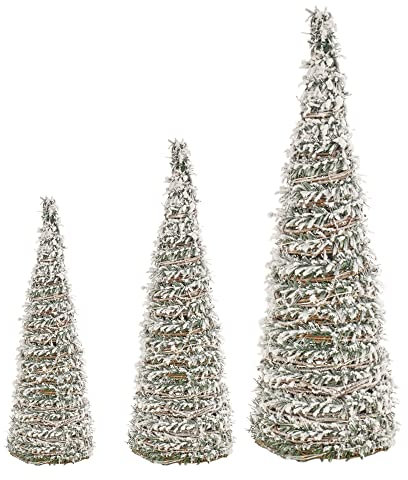URBNLIVING Lot de 3 cônes de sapin de Noël lumineux à LED pyramides de Noël avec guirlande lumineuse LED pour décoration de maison vitrine 4080 cm de haut 3 piles AA (neige verte avec paillettes)