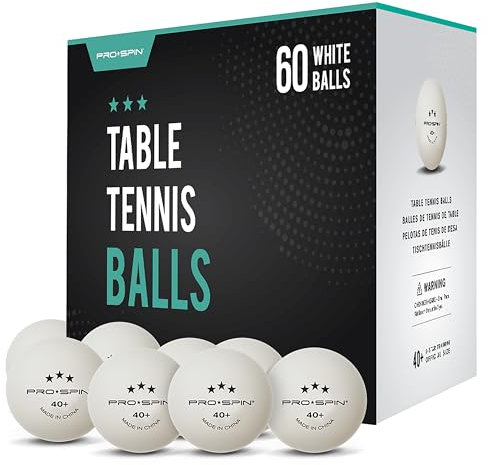 PRO SPIN Tischtennisbälle -Weiße Tischtennisbällen 3 Sterne 40+ (60er-Pack) | Hochwertige ABS-Trainingsbälle | Extrem Robust für Innen- und Außen-Tischtennisplatten, Wettbewerb und Spiel