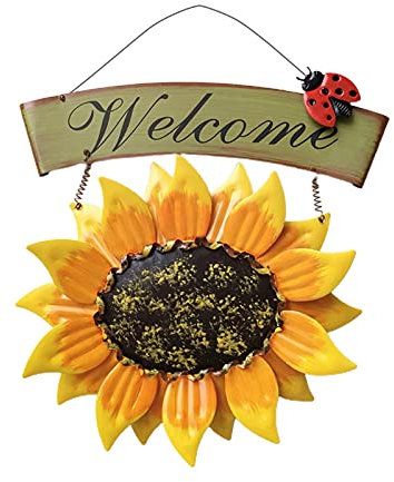 Bienvenida a Casa Signo de bienvenida - Sign Girlower Signo de bienvenida Ornamento de la pared Decoración de arte de la pared for la casa de campo Decoración del patio del jardín Cartel De Bienvenida