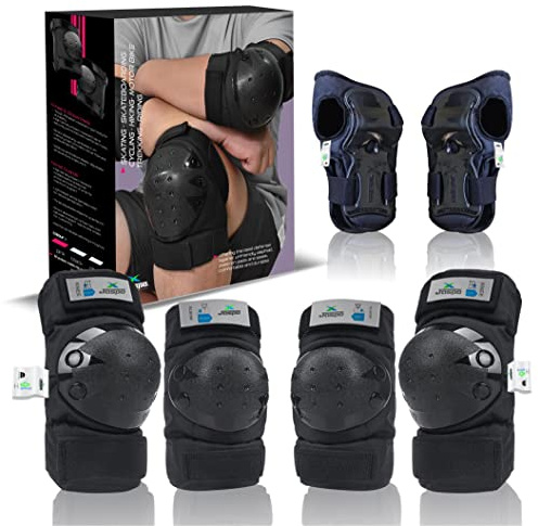 Jaspo Plastron Saver 3 Professional Protective Kit Knee Elbow Wrist Guard Multi Purpose Safety Kit for Skateboarding, Roller Skating, Inline Skating, Cycling and Other Sports Large, Black