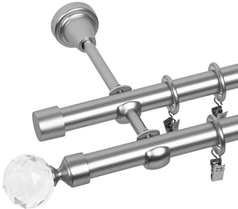 RENA Gardinenstange Vorhangstange 2-läufig - 19 mm - aus Metall - Lautlose Rollen - Komplettset - Chrom Matt 200cm |BELLuna