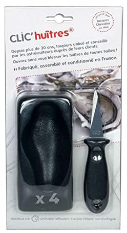 4 oyster knives and holders