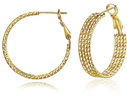9ct Gold Filled Hoop Creole Earrings for Women,4-Layer Gold Hoops Women Earrings(30MM) Yulovee.