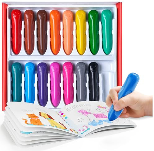 JoyCat 16 colores de crayones jumbo para niños pequeños de 1 a 3 años, crayones grandes triangulares lavables para niños de 4 a 8 años, suministros de arte irrompibles y no tóxicos de fácil agarre