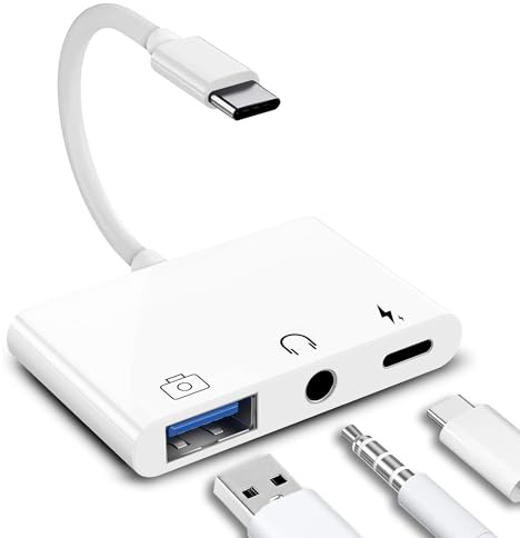 Gbformat 3 in 1 Adattatore USB C Jack 3,5 mm per Cuffie, Adattatore Splitter per Tipo C a Audio di 3,5 mm AUX Auricolari e Porta di Charger USB OTG, Compatibile con Serie 15 e Altro.