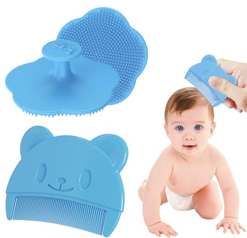 SGERUFZ 2 piezas peine para costra láctea del bebé, peine de silicona suave, cepillo de champú + peine para bebé, ideal para costra láctea y cuidado del bebé