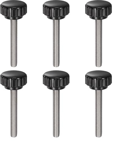 QUARKZMAN 6 st räfflade klämhandtag M6 x 40 mm Metrisk 304 rostfritt stål hangänga räfflad skruv 22 mm handtag gängade bultar runt huvud plast svart