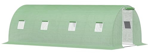 Outsunny Serre de Jardin Tunnel 18 m² dim. 6L x 3l x 2H m - 8 fenêtres, Porte zippée Enroulable - châssis Tubulaire Acier galvanisé, bâche PE Haute densité Vert