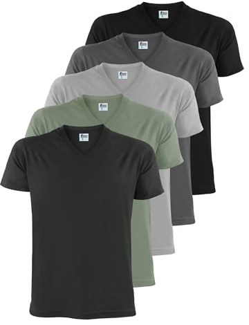 ALPIDEX T-Shirt Herr S-5XL 5 Pack V-Neck V-Ringad 100% Bomull Kortärmad | 175 g/m², Kortärmad, Regular Fit, OEKO-TEX, Andningsbar, Maskintvätt, Fritid, Sport, Vardag, Stora Storlekar, 100% Bomull
