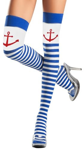 YUSHWENPTY Ringelsocken Blau Weiß 1 Paar Gestreifte KniestrüMpfe Socken Gestreift Karneval Overknees StrüMpfe Damen Karneval, Cosplay, Maskerade