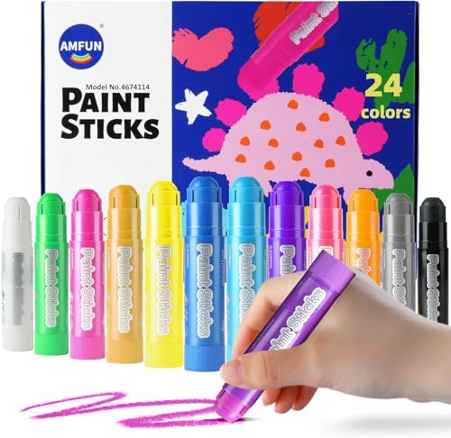 AMFUN Temperas Para Niños Lavables,24 Piezas Barras de Pintura para Niños, Pintura Tempera Lavables En Stick, Tempera Solida de Colores, Regalos Creativos De Pintura para Niños